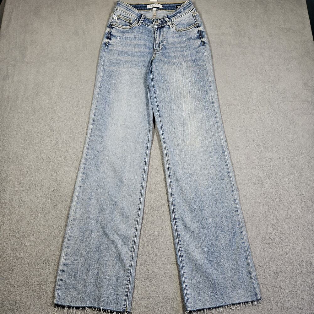 Judy Blue Jeans Womens 1/25 Straight Fit V Waistband Light Wash Blue Distressing